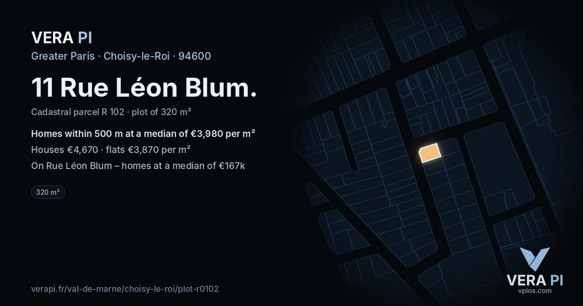 11 Rue Léon Blum, Choisy-le-Roi at night – the plot lit, the parcels around coloured by the prices near them