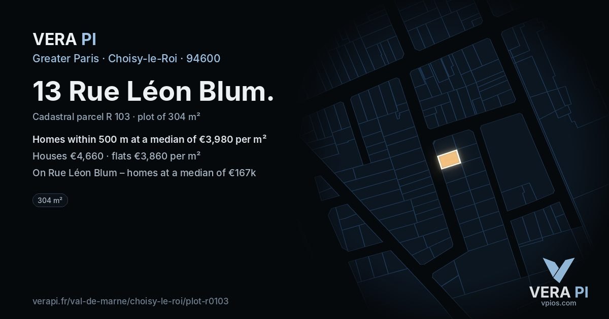 13 Rue Léon Blum, Choisy-le-Roi at night – the plot lit, the parcels around coloured by the prices near them
