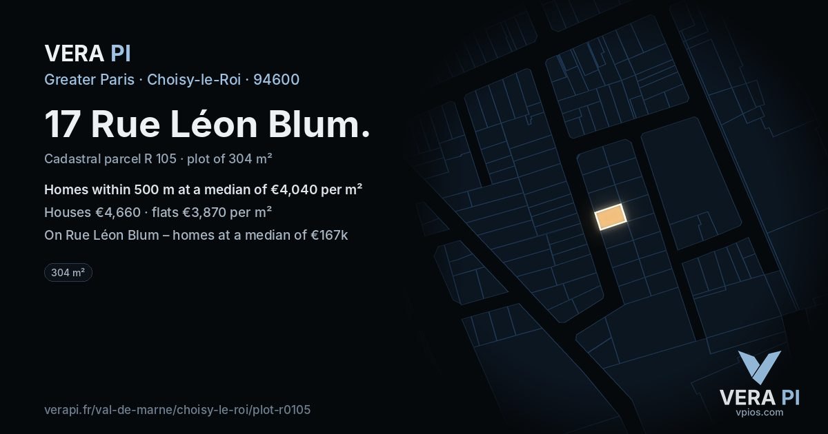17 Rue Léon Blum, Choisy-le-Roi at night – the plot lit, the parcels around coloured by the prices near them