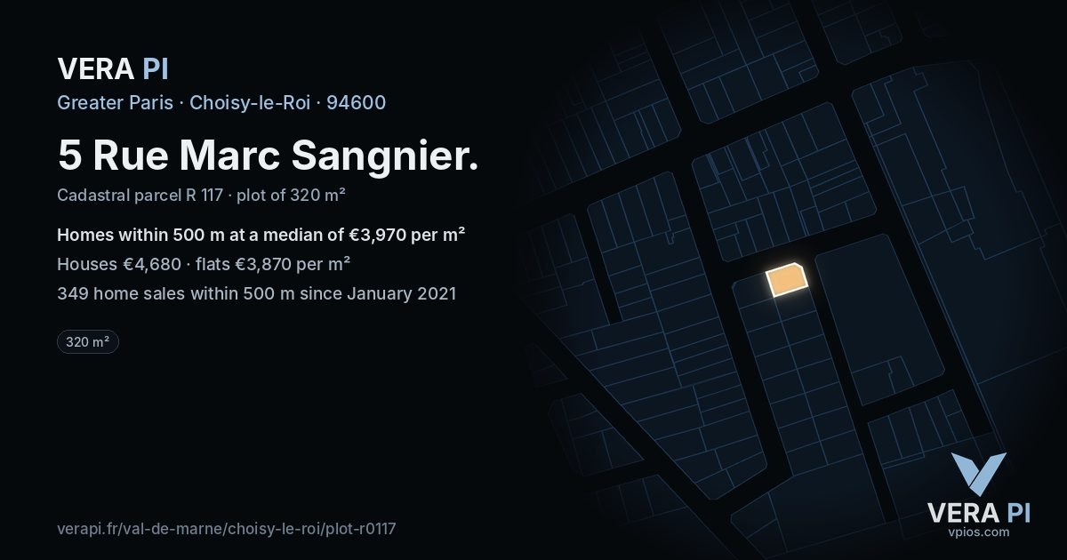 5 Rue Marc Sangnier, Choisy-le-Roi at night – the plot lit, the parcels around coloured by the prices near them