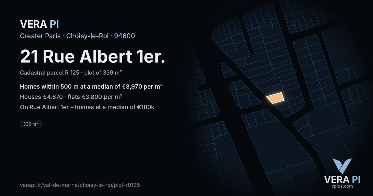 21 Rue Albert 1er, Choisy-le-Roi at night – the plot lit, the parcels around coloured by the prices near them