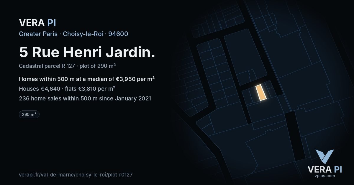 5 Rue Henri Jardin, Choisy-le-Roi at night – the plot lit, the parcels around coloured by the prices near them