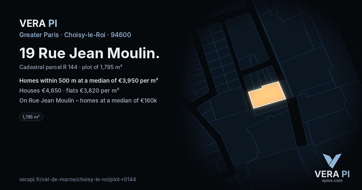 19 Rue Jean Moulin, Choisy-le-Roi at night – the plot lit, the parcels around coloured by the prices near them