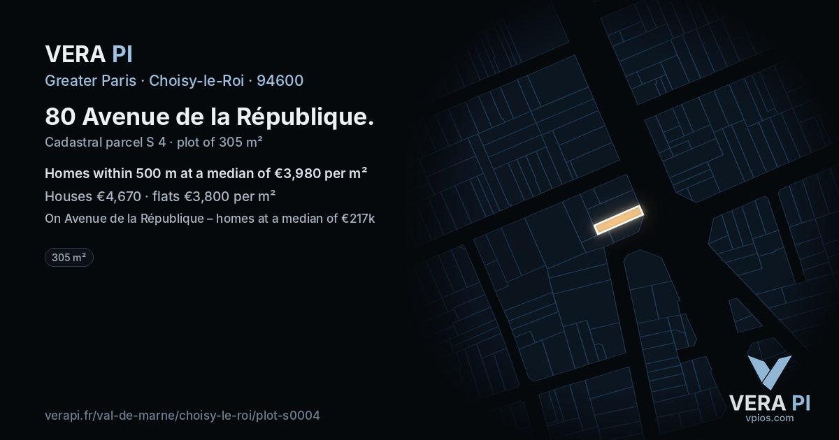 80 Avenue de la République, Choisy-le-Roi at night – the plot lit, the parcels around coloured by the prices near them