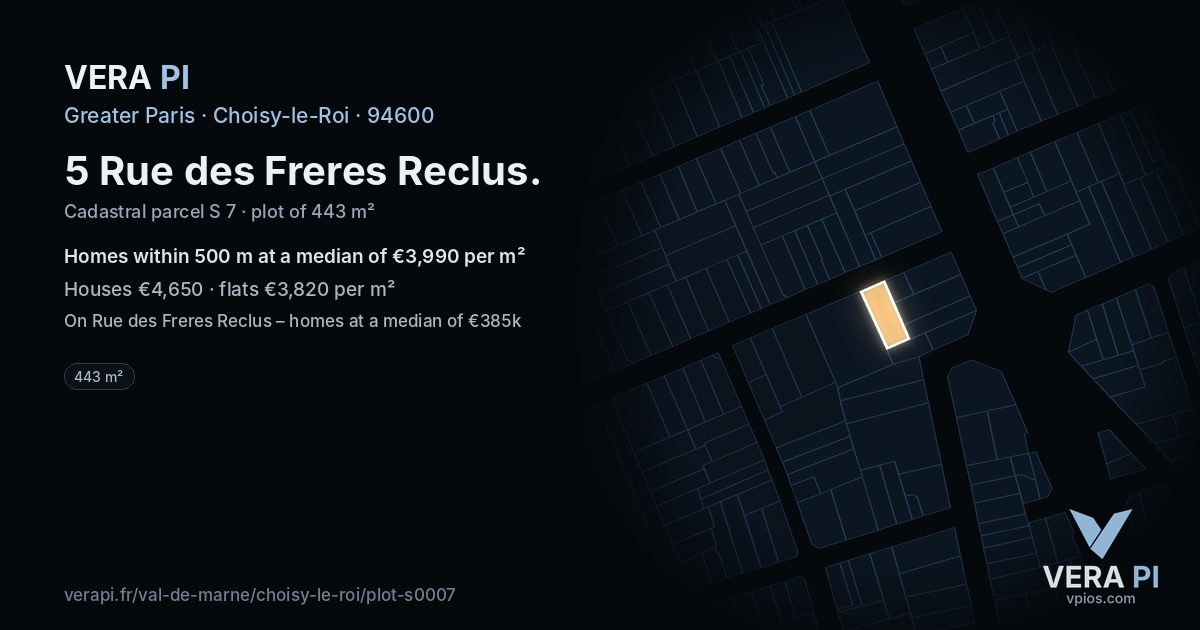 5 Rue des Freres Reclus, Choisy-le-Roi at night – the plot lit, the parcels around coloured by the prices near them