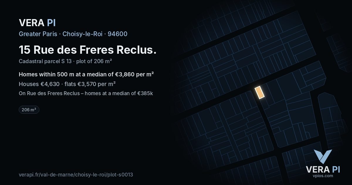 15 Rue des Freres Reclus, Choisy-le-Roi at night – the plot lit, the parcels around coloured by the prices near them