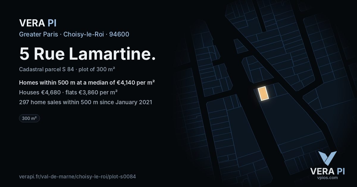 5 Rue Lamartine, Choisy-le-Roi at night – the plot lit, the parcels around coloured by the prices near them