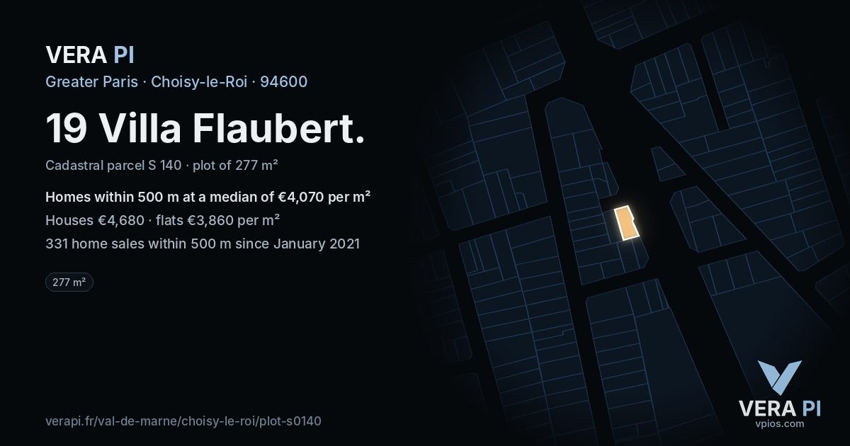 19 Villa Flaubert, Choisy-le-Roi at night – the plot lit, the parcels around coloured by the prices near them