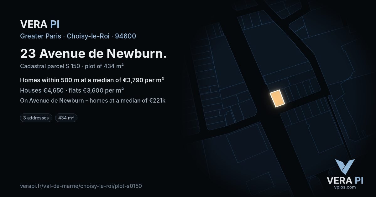 23 Avenue de Newburn, Choisy-le-Roi at night – the plot lit, the parcels around coloured by the prices near them