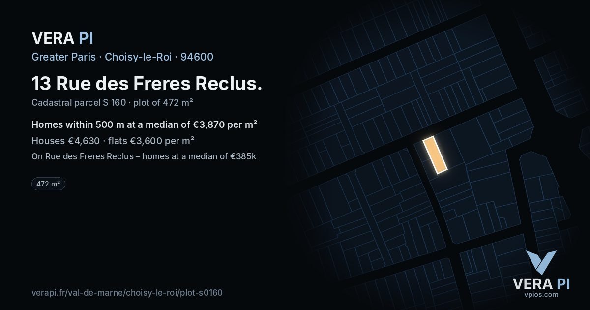 13 Rue des Freres Reclus, Choisy-le-Roi at night – the plot lit, the parcels around coloured by the prices near them