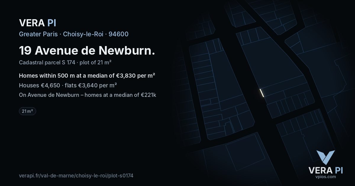 19 Avenue de Newburn, Choisy-le-Roi at night – the plot lit, the parcels around coloured by the prices near them