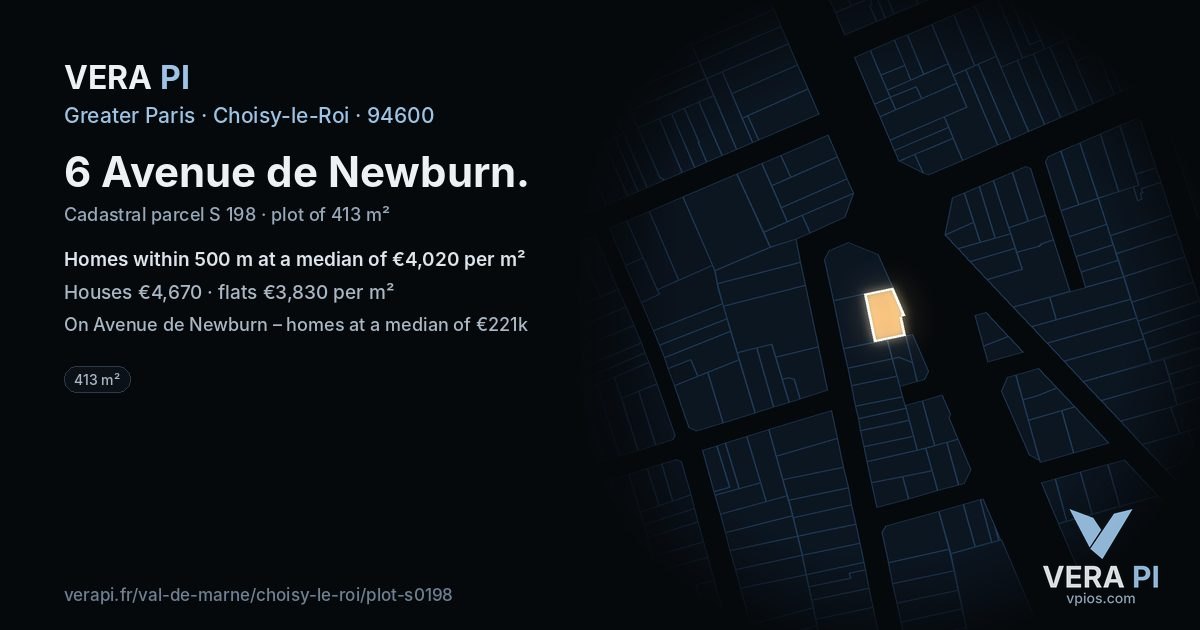 6 Avenue de Newburn, Choisy-le-Roi at night – the plot lit, the parcels around coloured by the prices near them