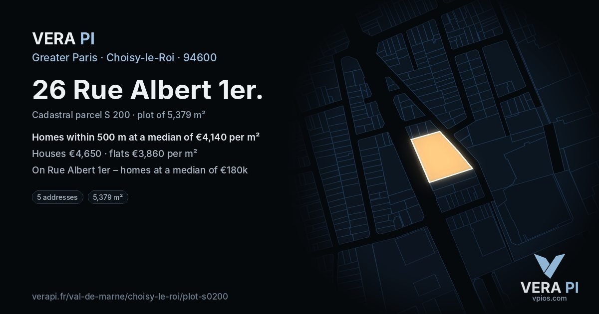 26 Rue Albert 1er, Choisy-le-Roi at night – the plot lit, the parcels around coloured by the prices near them
