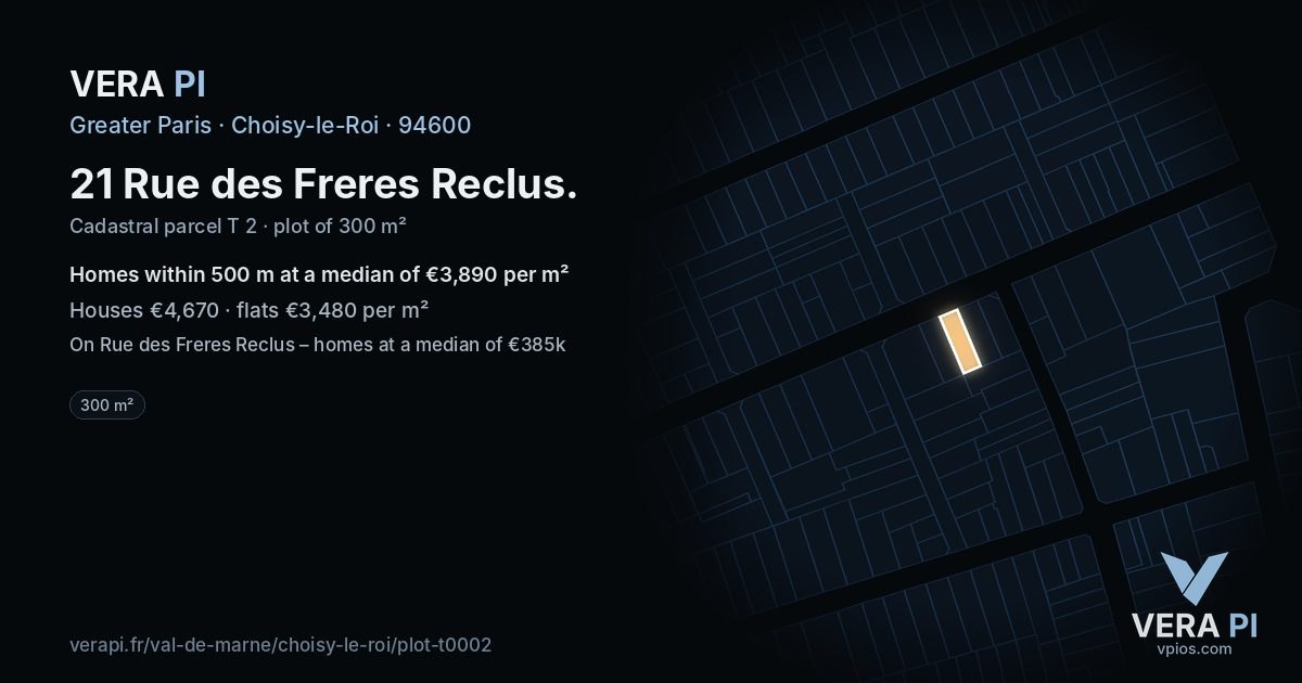 21 Rue des Freres Reclus, Choisy-le-Roi at night – the plot lit, the parcels around coloured by the prices near them