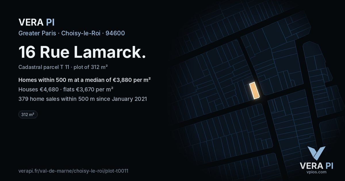 16 Rue Lamarck, Choisy-le-Roi at night – the plot lit, the parcels around coloured by the prices near them