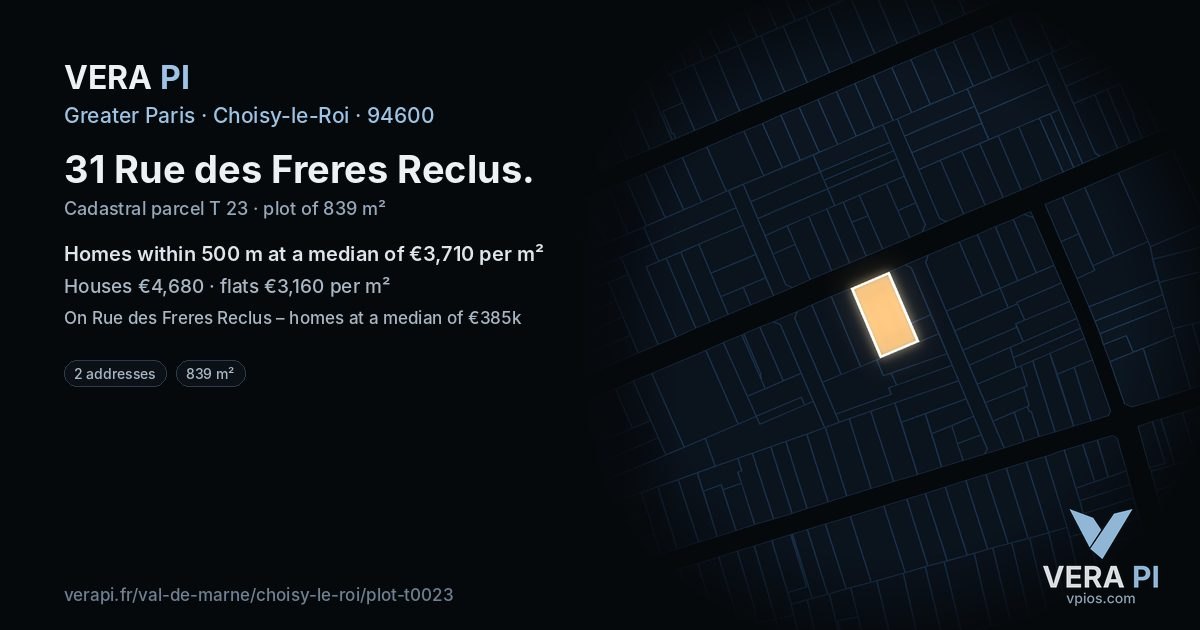 31 Rue des Freres Reclus, Choisy-le-Roi at night – the plot lit, the parcels around coloured by the prices near them