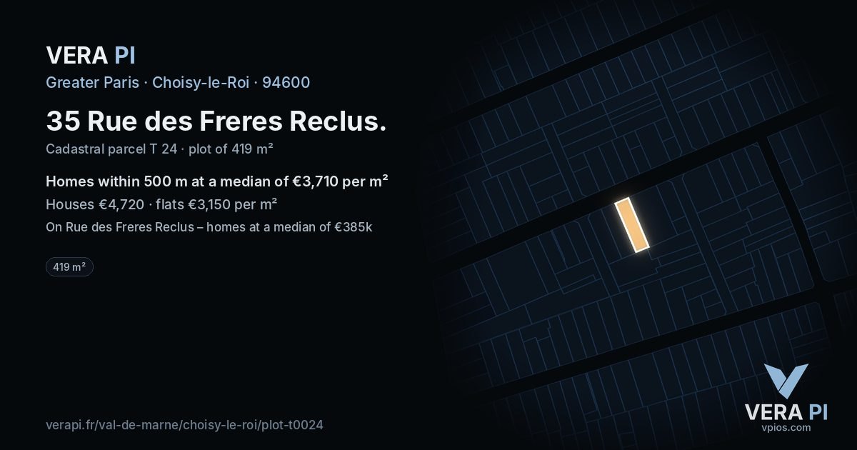 35 Rue des Freres Reclus, Choisy-le-Roi at night – the plot lit, the parcels around coloured by the prices near them