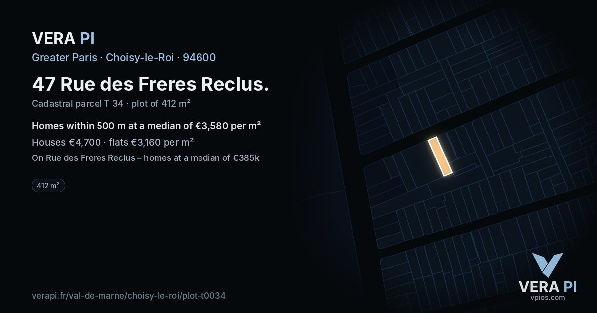 47 Rue des Freres Reclus, Choisy-le-Roi at night – the plot lit, the parcels around coloured by the prices near them