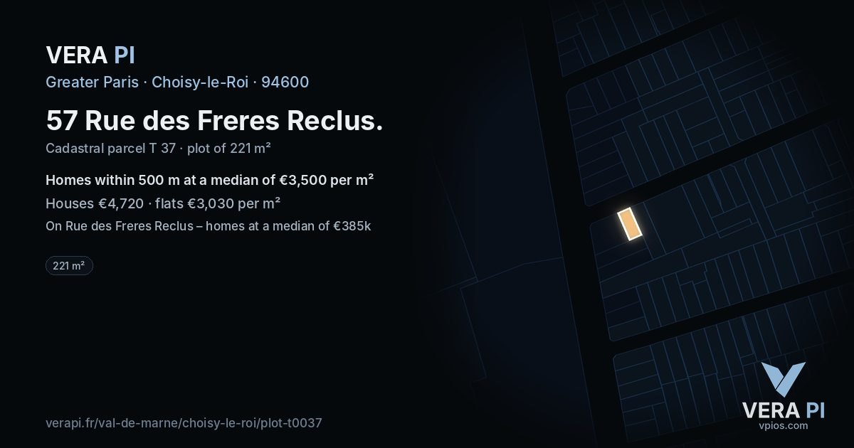 57 Rue des Freres Reclus, Choisy-le-Roi at night – the plot lit, the parcels around coloured by the prices near them