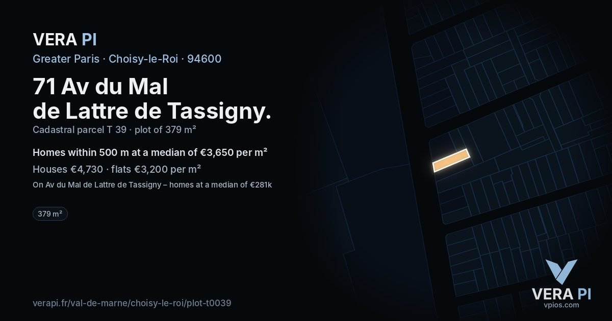71 Av du Mal de Lattre de Tassigny, Choisy-le-Roi at night – the plot lit, the parcels around coloured by the prices near them
