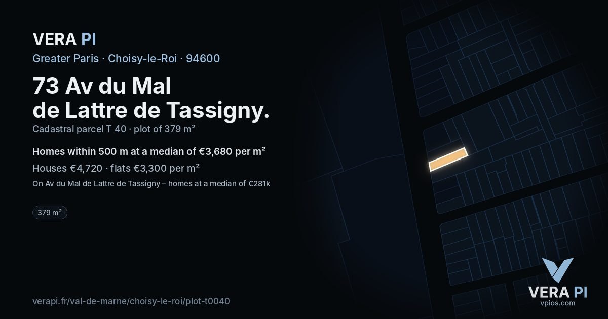 73 Av du Mal de Lattre de Tassigny, Choisy-le-Roi at night – the plot lit, the parcels around coloured by the prices near them