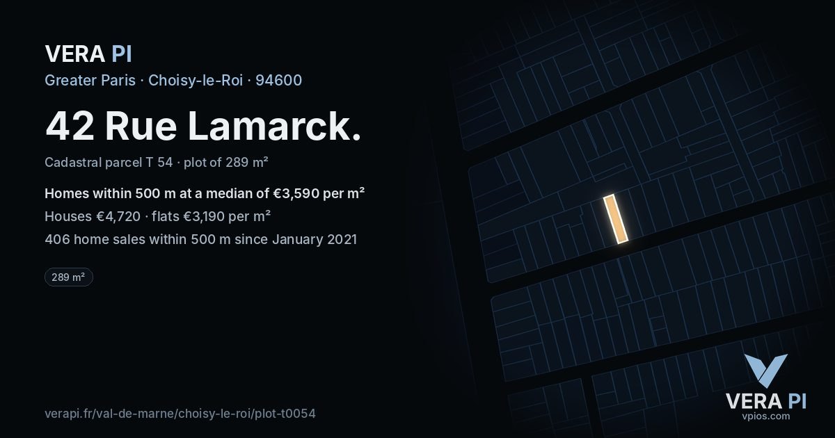 42 Rue Lamarck, Choisy-le-Roi at night – the plot lit, the parcels around coloured by the prices near them