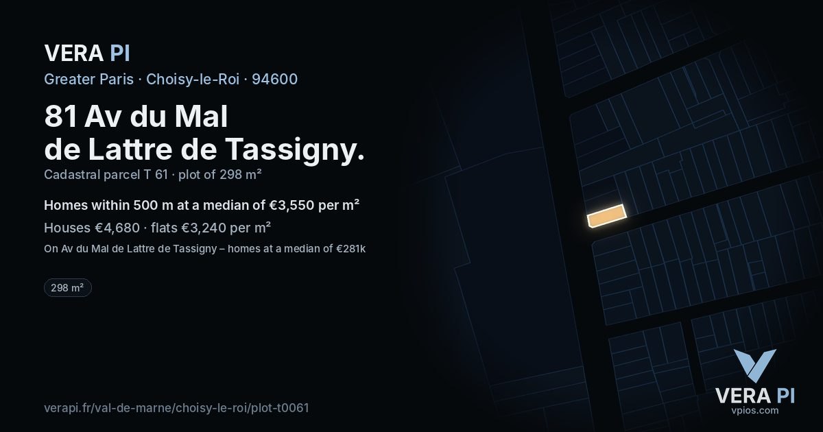 81 Av du Mal de Lattre de Tassigny, Choisy-le-Roi at night – the plot lit, the parcels around coloured by the prices near them