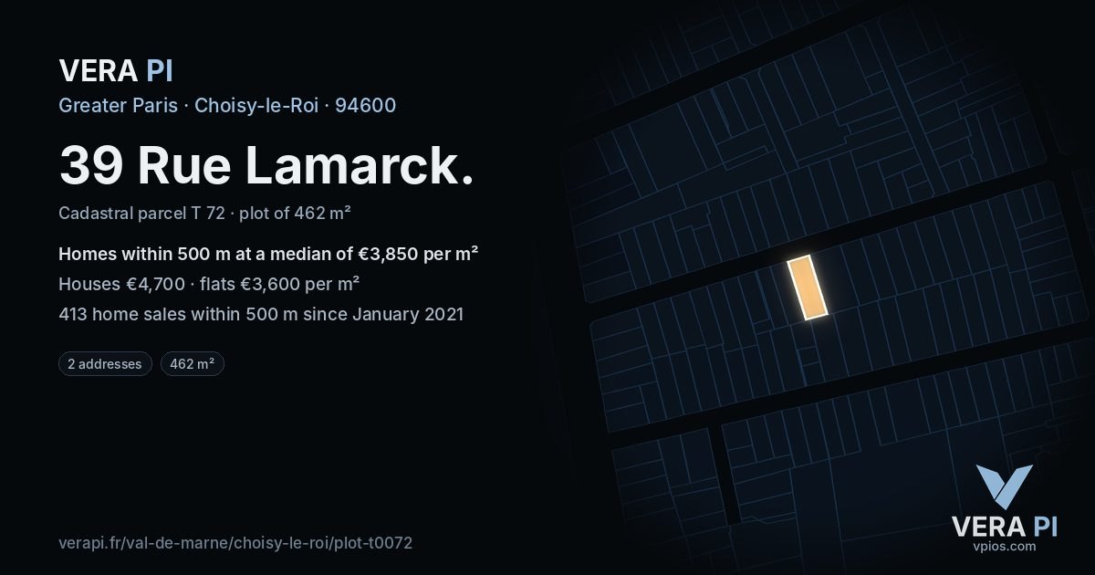 39 Rue Lamarck, Choisy-le-Roi at night – the plot lit, the parcels around coloured by the prices near them