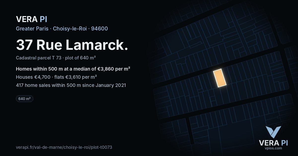 37 Rue Lamarck, Choisy-le-Roi at night – the plot lit, the parcels around coloured by the prices near them