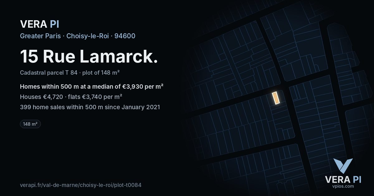 15 Rue Lamarck, Choisy-le-Roi at night – the plot lit, the parcels around coloured by the prices near them