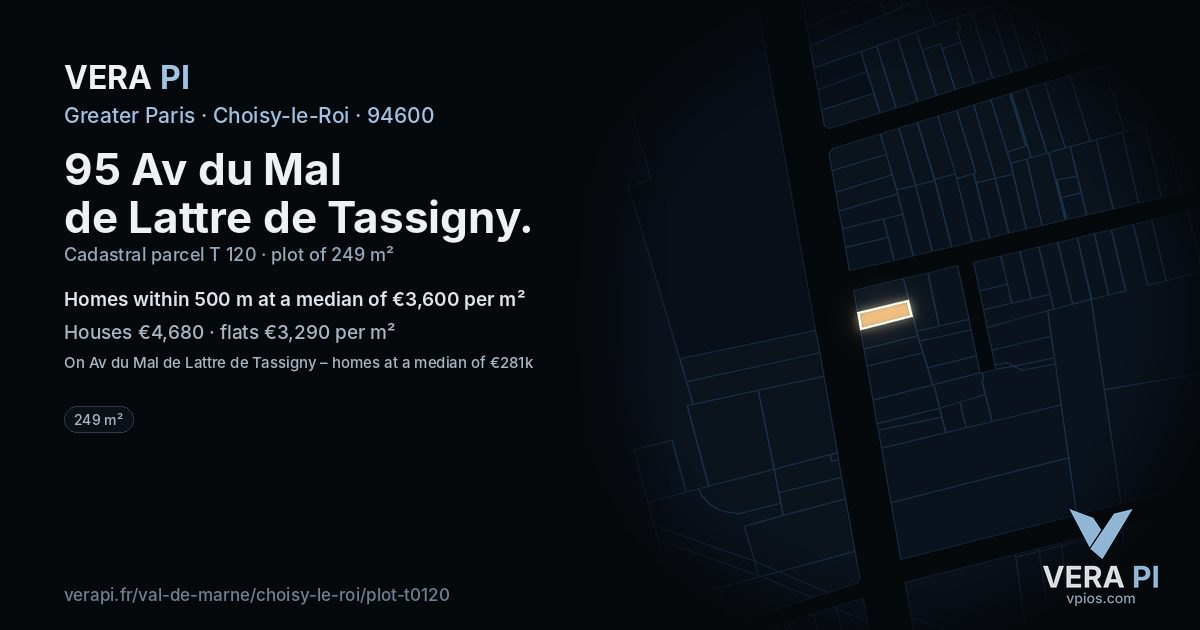 95 Av du Mal de Lattre de Tassigny, Choisy-le-Roi at night – the plot lit, the parcels around coloured by the prices near them