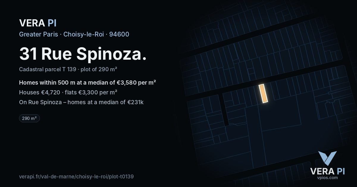31 Rue Spinoza, Choisy-le-Roi at night – the plot lit, the parcels around coloured by the prices near them
