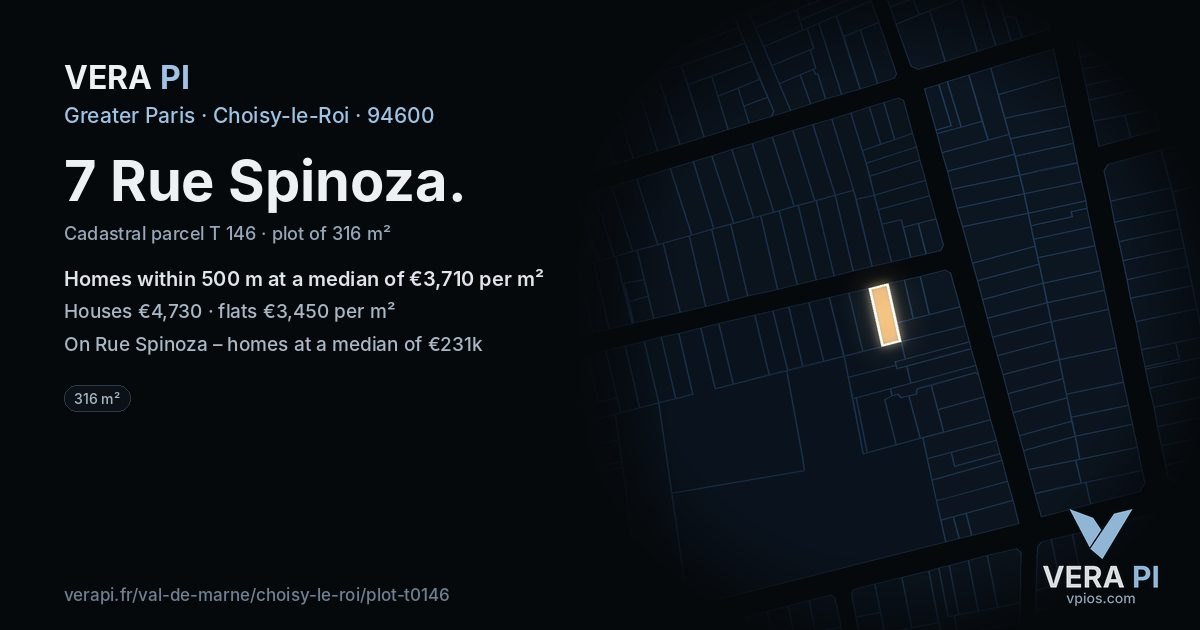 7 Rue Spinoza, Choisy-le-Roi at night – the plot lit, the parcels around coloured by the prices near them