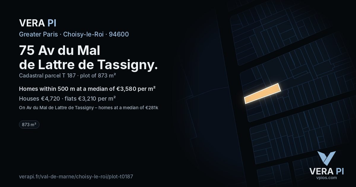 75 Av du Mal de Lattre de Tassigny, Choisy-le-Roi at night – the plot lit, the parcels around coloured by the prices near them