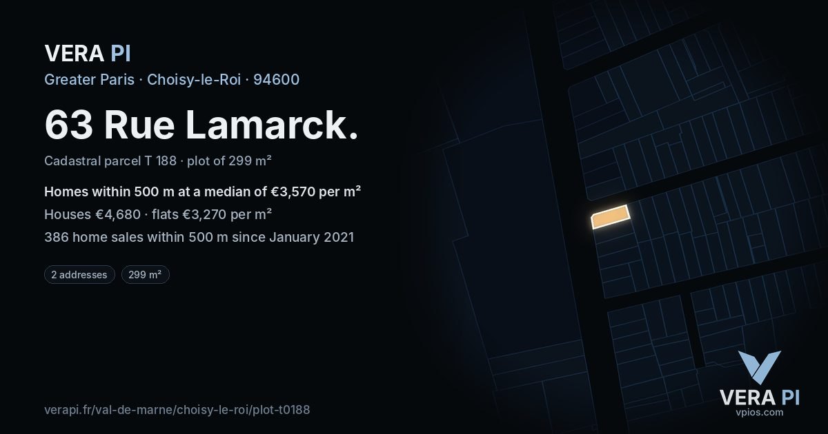 63 Rue Lamarck, Choisy-le-Roi at night – the plot lit, the parcels around coloured by the prices near them