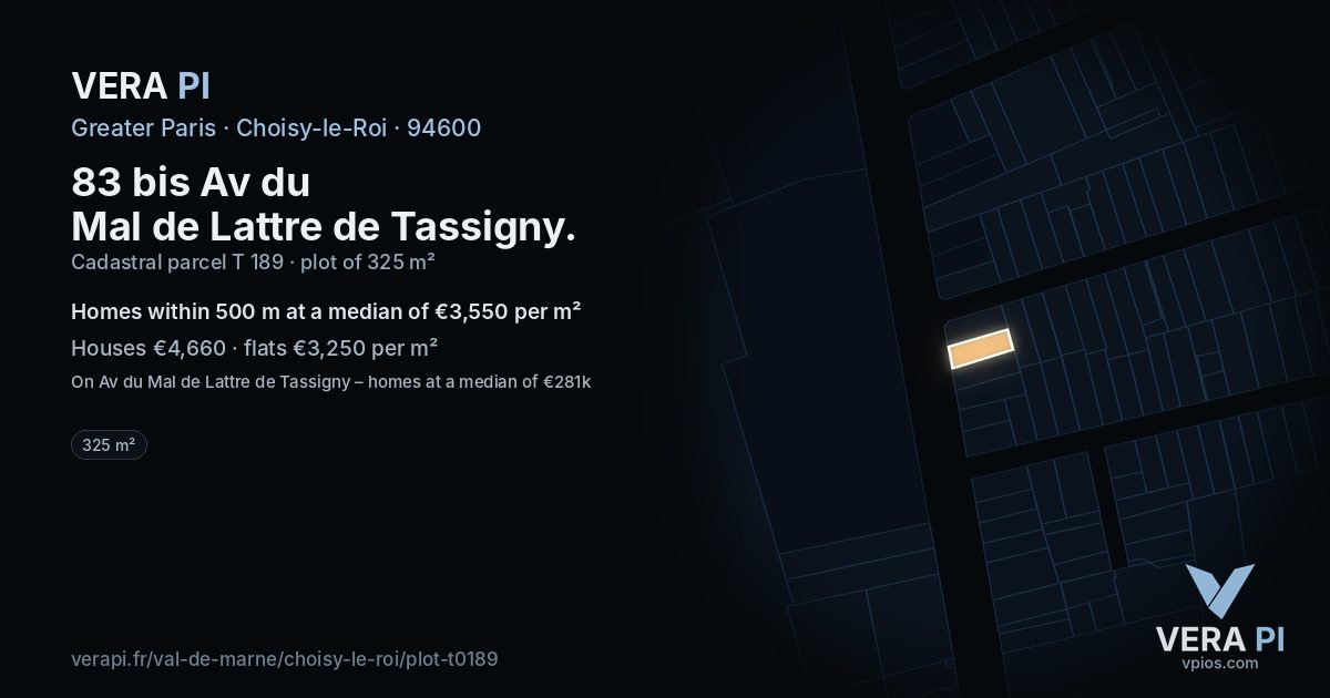 83 bis Av du Mal de Lattre de Tassigny, Choisy-le-Roi at night – the plot lit, the parcels around coloured by the prices near them