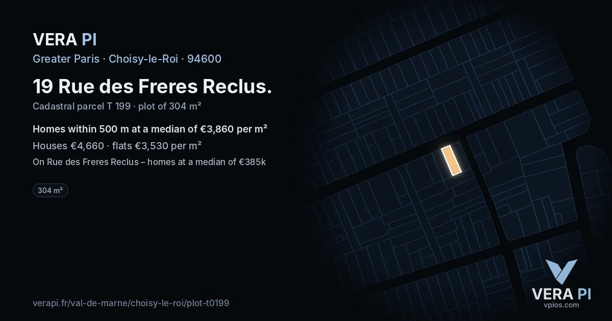 19 Rue des Freres Reclus, Choisy-le-Roi at night – the plot lit, the parcels around coloured by the prices near them