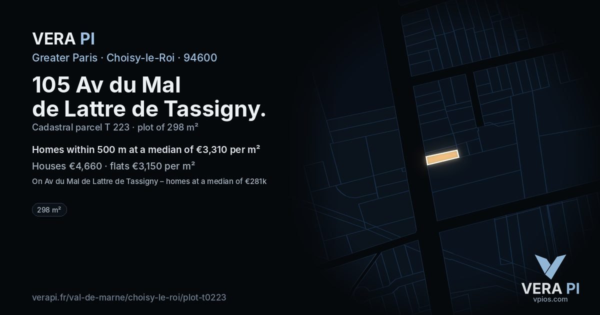 105 Av du Mal de Lattre de Tassigny, Choisy-le-Roi at night – the plot lit, the parcels around coloured by the prices near them