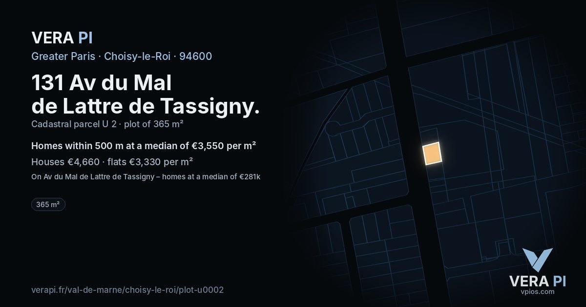 131 Av du Mal de Lattre de Tassigny, Choisy-le-Roi at night – the plot lit, the parcels around coloured by the prices near them