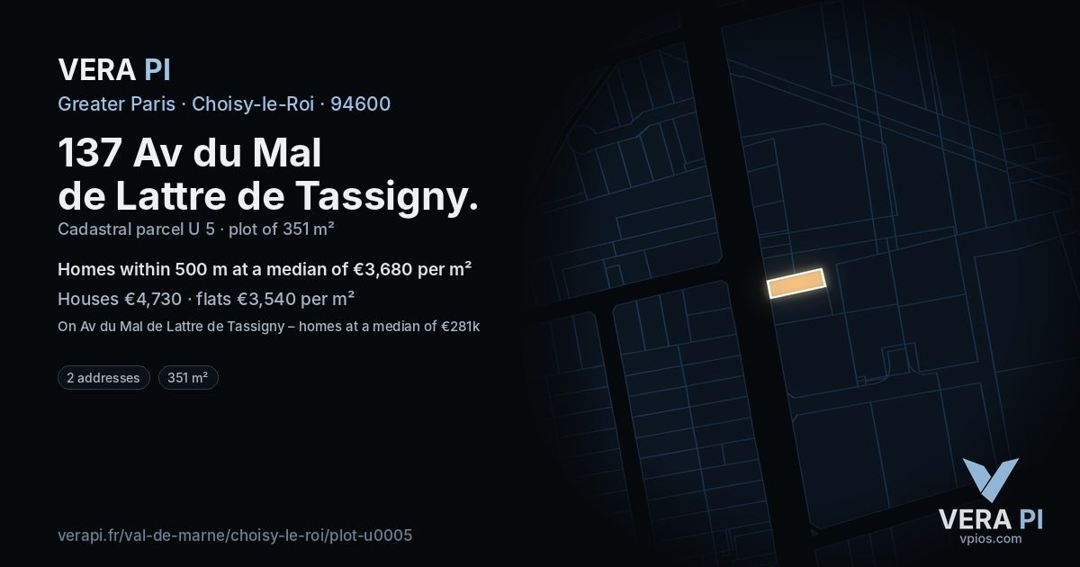 137 Av du Mal de Lattre de Tassigny, Choisy-le-Roi at night – the plot lit, the parcels around coloured by the prices near them