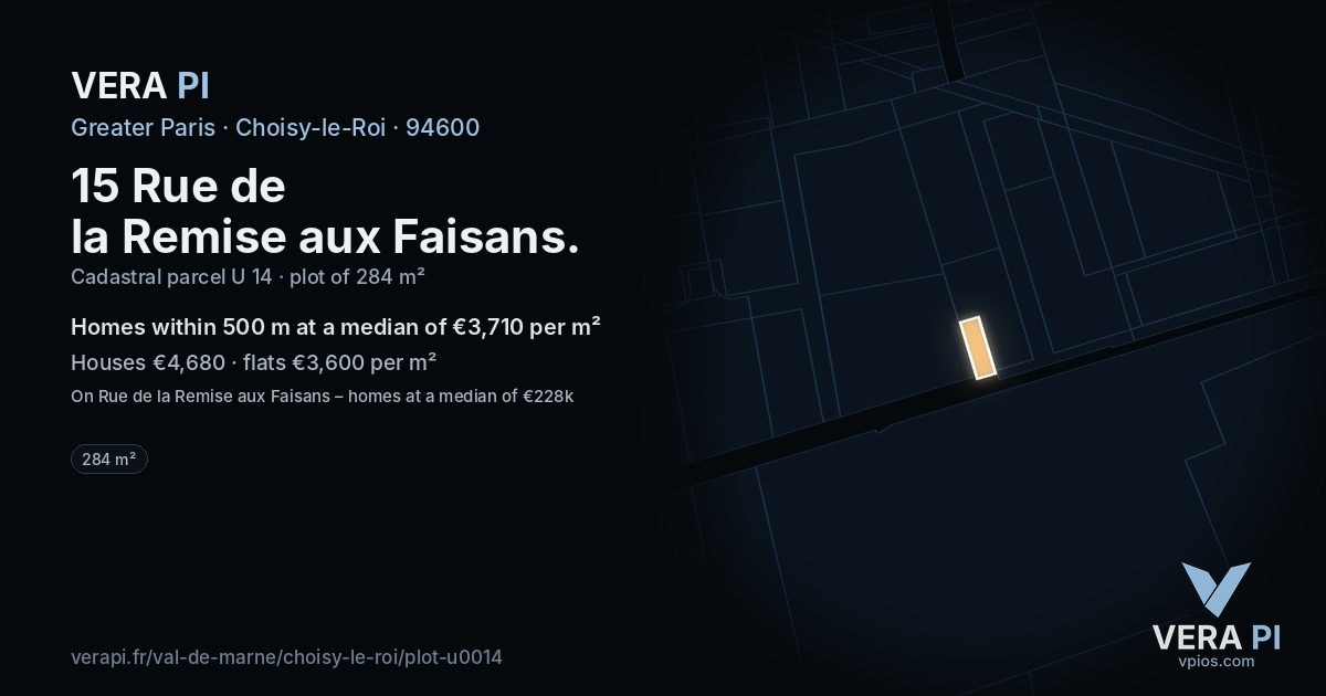 15 Rue de la Remise aux Faisans, Choisy-le-Roi at night – the plot lit, the parcels around coloured by the prices near them