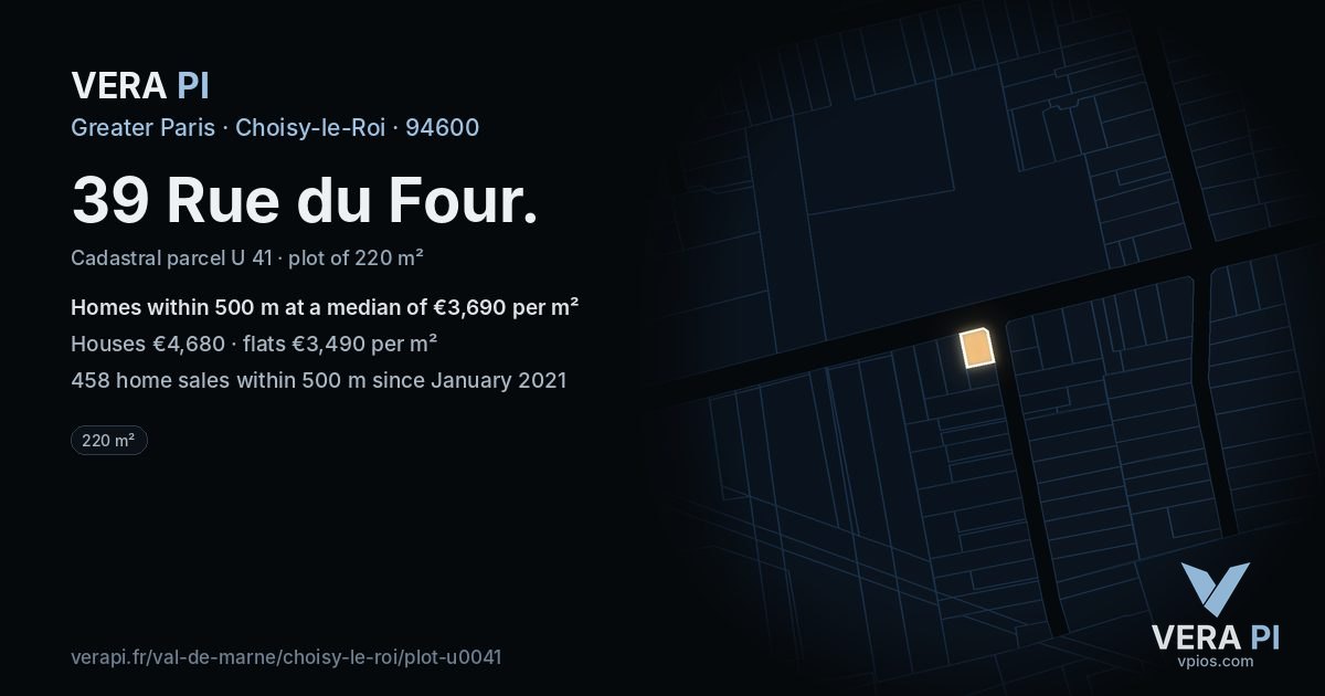 39 Rue du Four, Choisy-le-Roi at night – the plot lit, the parcels around coloured by the prices near them