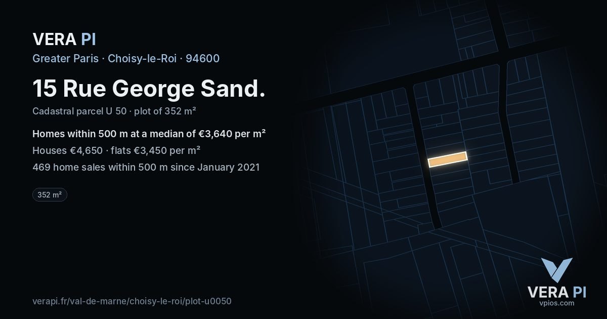 15 Rue George Sand, Choisy-le-Roi at night – the plot lit, the parcels around coloured by the prices near them