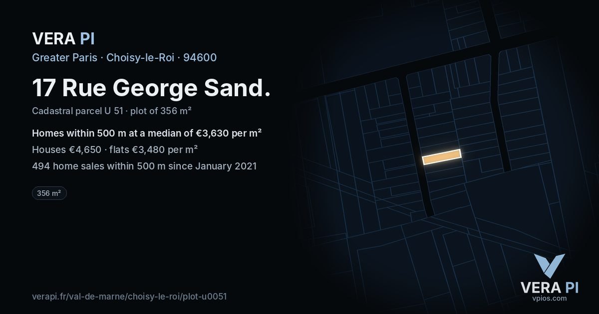 17 Rue George Sand, Choisy-le-Roi at night – the plot lit, the parcels around coloured by the prices near them