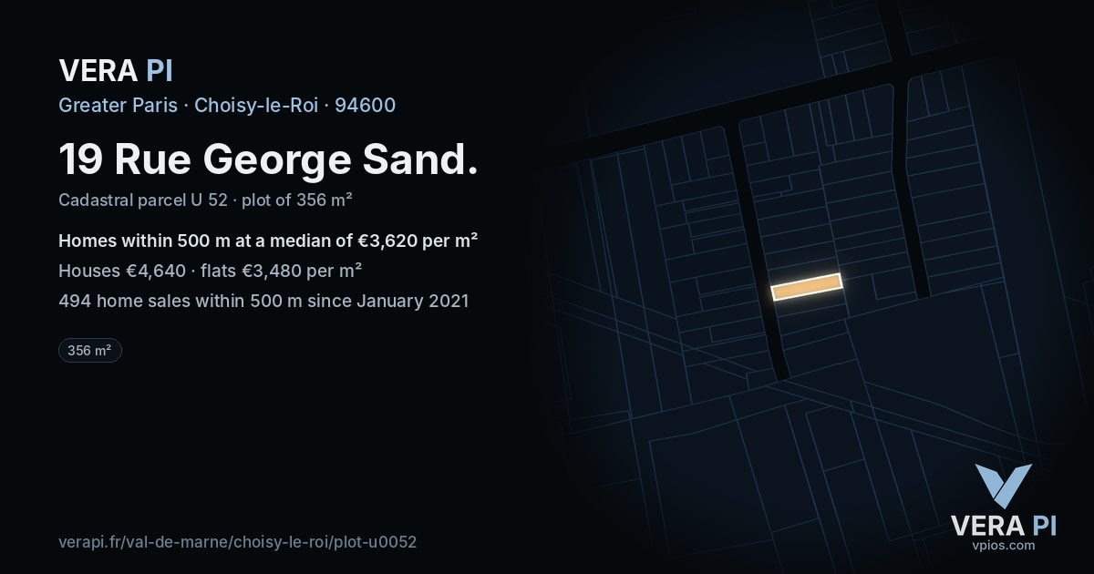19 Rue George Sand, Choisy-le-Roi at night – the plot lit, the parcels around coloured by the prices near them