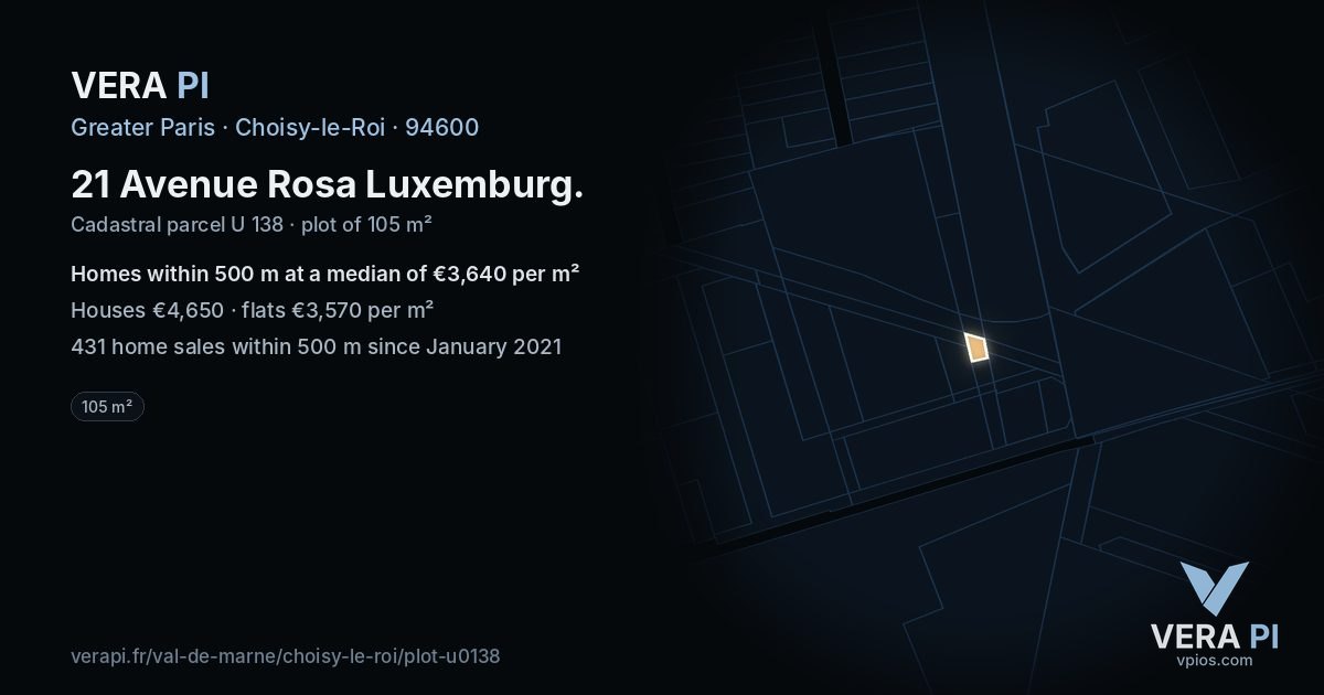 21 Avenue Rosa Luxemburg, Choisy-le-Roi at night – the plot lit, the parcels around coloured by the prices near them