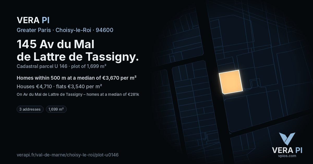 145 Av du Mal de Lattre de Tassigny, Choisy-le-Roi at night – the plot lit, the parcels around coloured by the prices near them