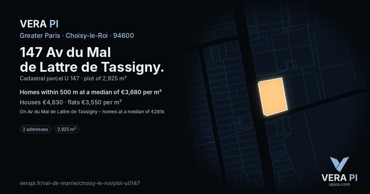 147 Av du Mal de Lattre de Tassigny, Choisy-le-Roi at night – the plot lit, the parcels around coloured by the prices near them