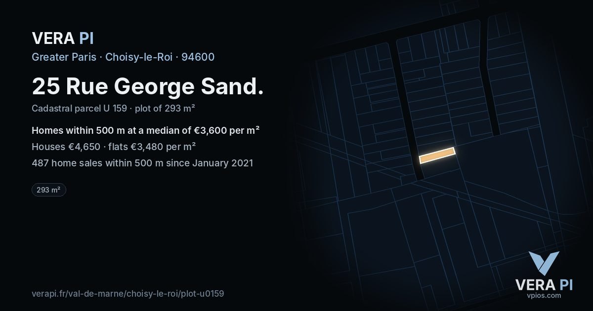 25 Rue George Sand, Choisy-le-Roi at night – the plot lit, the parcels around coloured by the prices near them