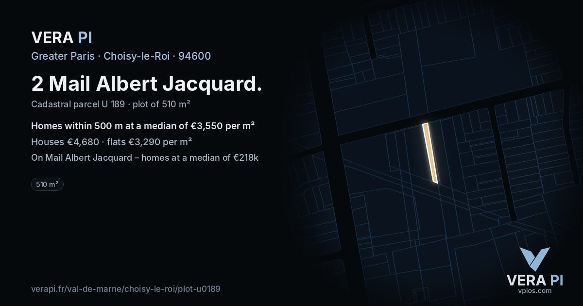 2 Mail Albert Jacquard, Choisy-le-Roi at night – the plot lit, the parcels around coloured by the prices near them